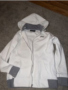Under Armour White Hooded Full-Zip Jacket with Gray Trim Unisex
